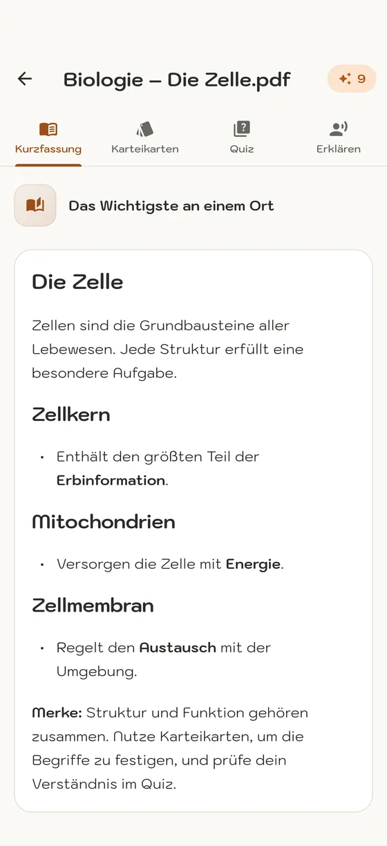 Zusammenfassung in MemoWize
