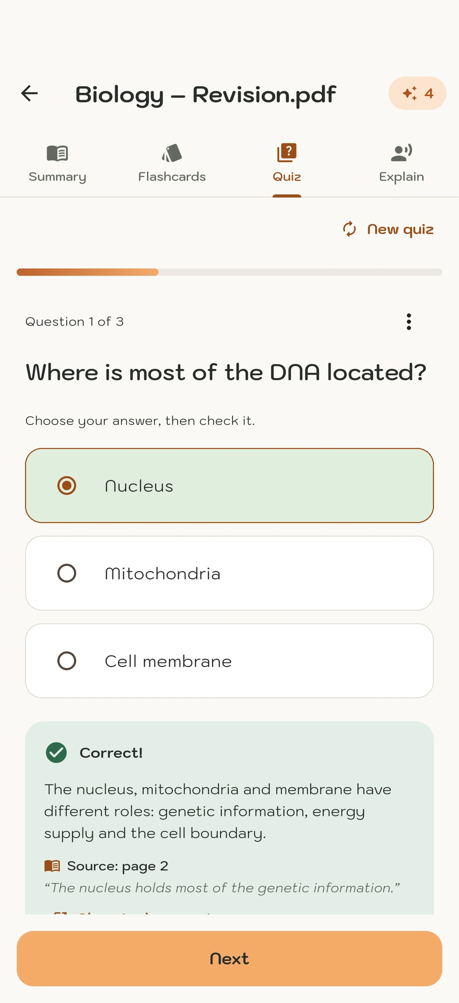 A quiz question in MemoWize